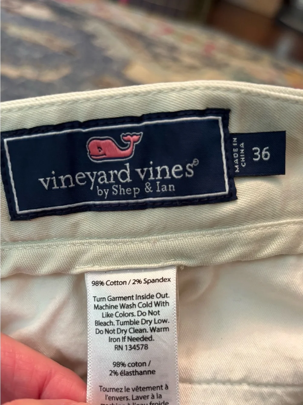 Vineyard Vines Men’s 36 Flag Whale Embroidered Breaker Shorts Khaki 9”